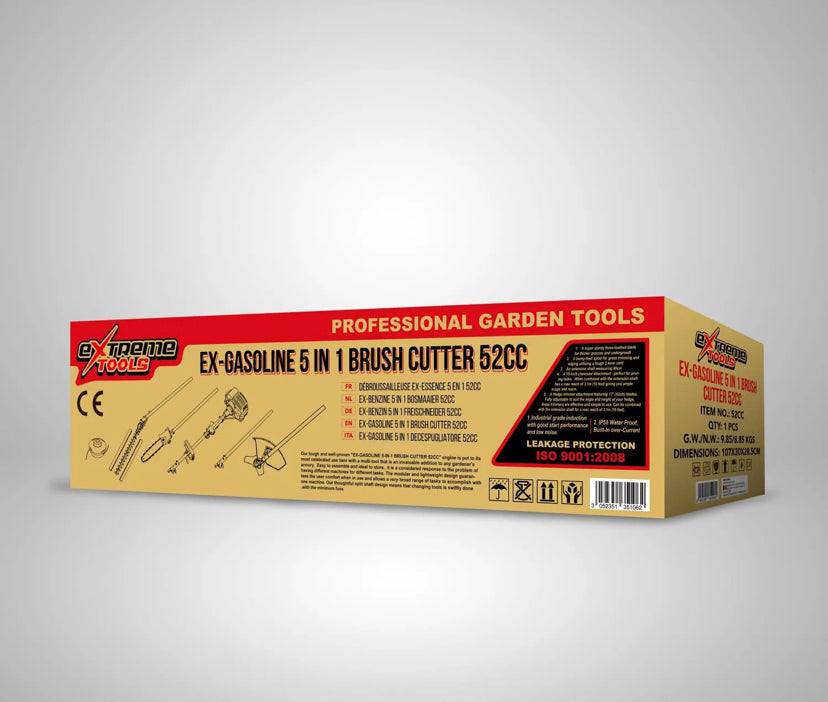 Corta-relva profissional a gasolina EXTREME TOOLS 4 em 1 com potência de 52 cc