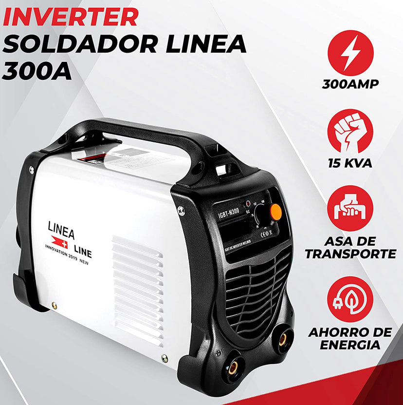 PROFESSIONAL Inverter Welder 300A - 15 KVA of Power IGBT Technology Diret Current DC MMA Display Inclui 2 Eléctrodos, Máscara, Escova - Picareta, Pinça de Suporte de Elétrodo Negativo