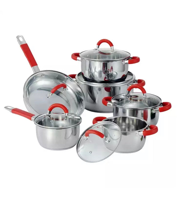 Conjunto de 6 panelas em aço inoxidável com tampas de vidro adequado para todos os tipos de cozinha