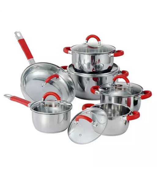 Conjunto de 6 panelas em aço inoxidável com tampas de vidro adequado para todos os tipos de cozinha