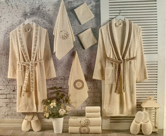 Conjunto de toalha de banho e robe 5 estrelas com 8 peças para casal