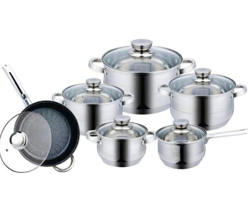 Trem de cozinha de 6 peças em aço inoxidável com tampas - Adequado para todos os tipos de fogões