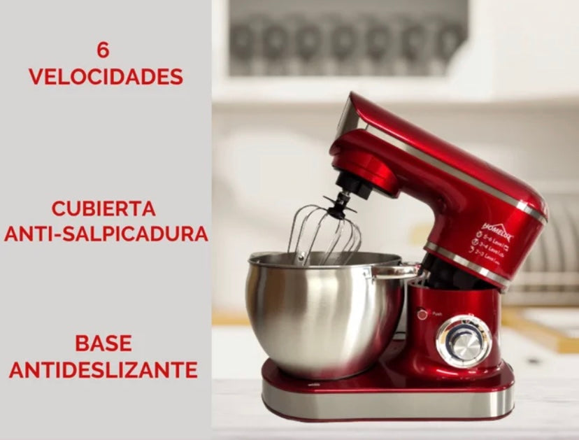 Robot de cozinha Homelux 3 em 1, 10 litros, 2300 W, taça em aço inoxidável, 6 velocidades. Cores: Vermelho, Preto e Cinza