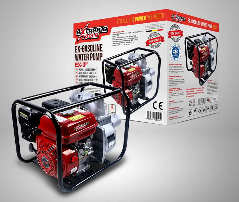 Bomba de água a gasolina EXTREME TOOLS de 3 polegadas, motor a 4 tempos