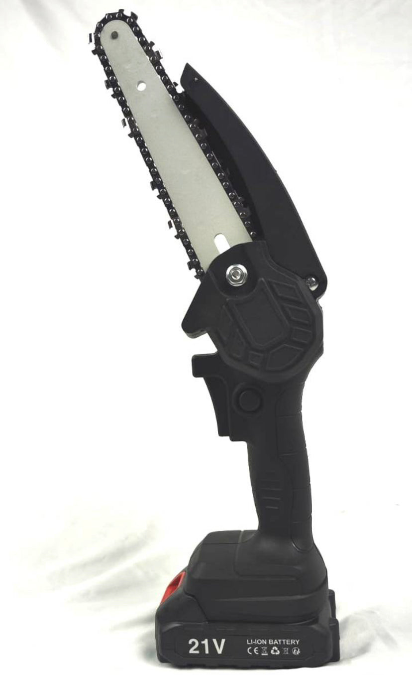 LINEA HD - Mini motosserra elétrica portátil de 6 polegadas (15 cm), 2 baterias de 21 V, 1500 mAh, fecho de segurança, carregador, kit de ferramentas e mala de transporte.