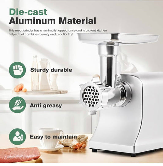 Cheffinger Picadora eléctrica de Carne Multifunción 2500W de potencia Con Embutidora de Chorizos Trituradora de Carne Para Uso Doméstico y Comercial