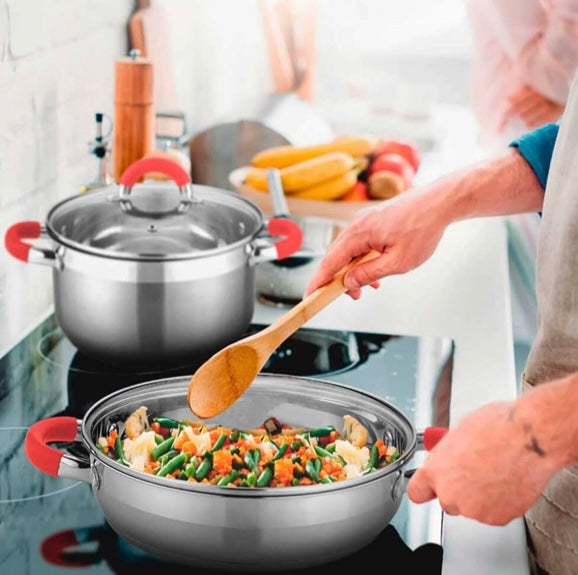 Conjunto de 6 panelas em aço inoxidável com tampas de vidro adequado para todos os tipos de cozinha