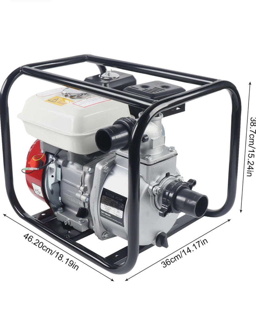 Bomba de água a gasolina de 2 polegadas, motor de 4 tempos, bomba de lago com transferência de água de 60.000 litros por hora e potência de 7 HP