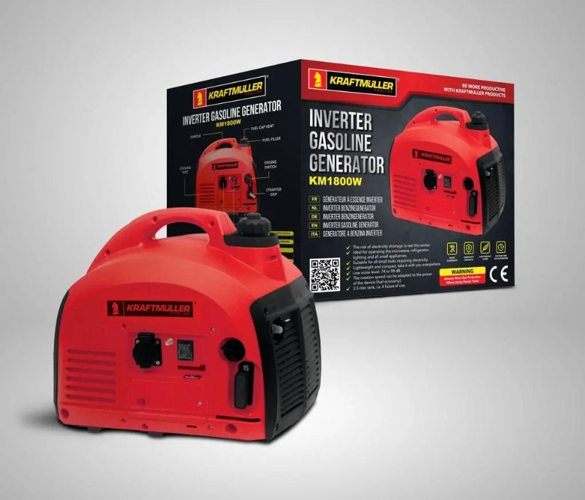 KRAFT MÜLLER Gerador elétrico INVERTER Gasolina 2000W Capacidade máx. Baixo consumo de energia e nível de ruído, tipo mala.