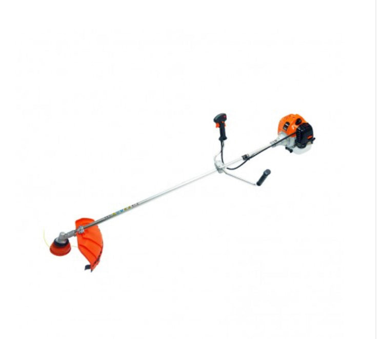 Roçadora LINEA HD com motor a gasolina de 52 cc e 3 cv, 2 acessórios de corte, guiador com punho duplo, arnês e kit de ferramentas.
