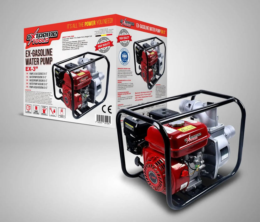 Bomba de água a gasolina EXTREME TOOLS de 3 polegadas, motor a 4 tempos