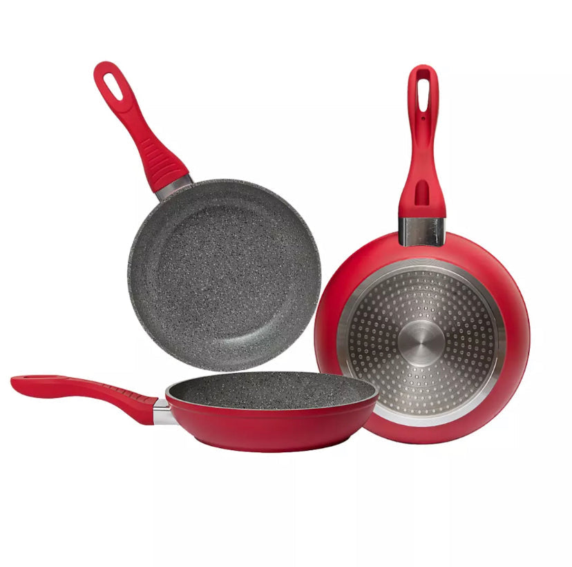 Conjunto de 3 frigideiras 20/24/28cm revestimento antiaderente em pedra