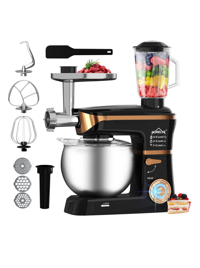 Robot de cozinha Homelux 3 em 1, 10 litros, 2300 W, taça em aço inoxidável, 6 velocidades. Cores: Vermelho, Preto e Cinza