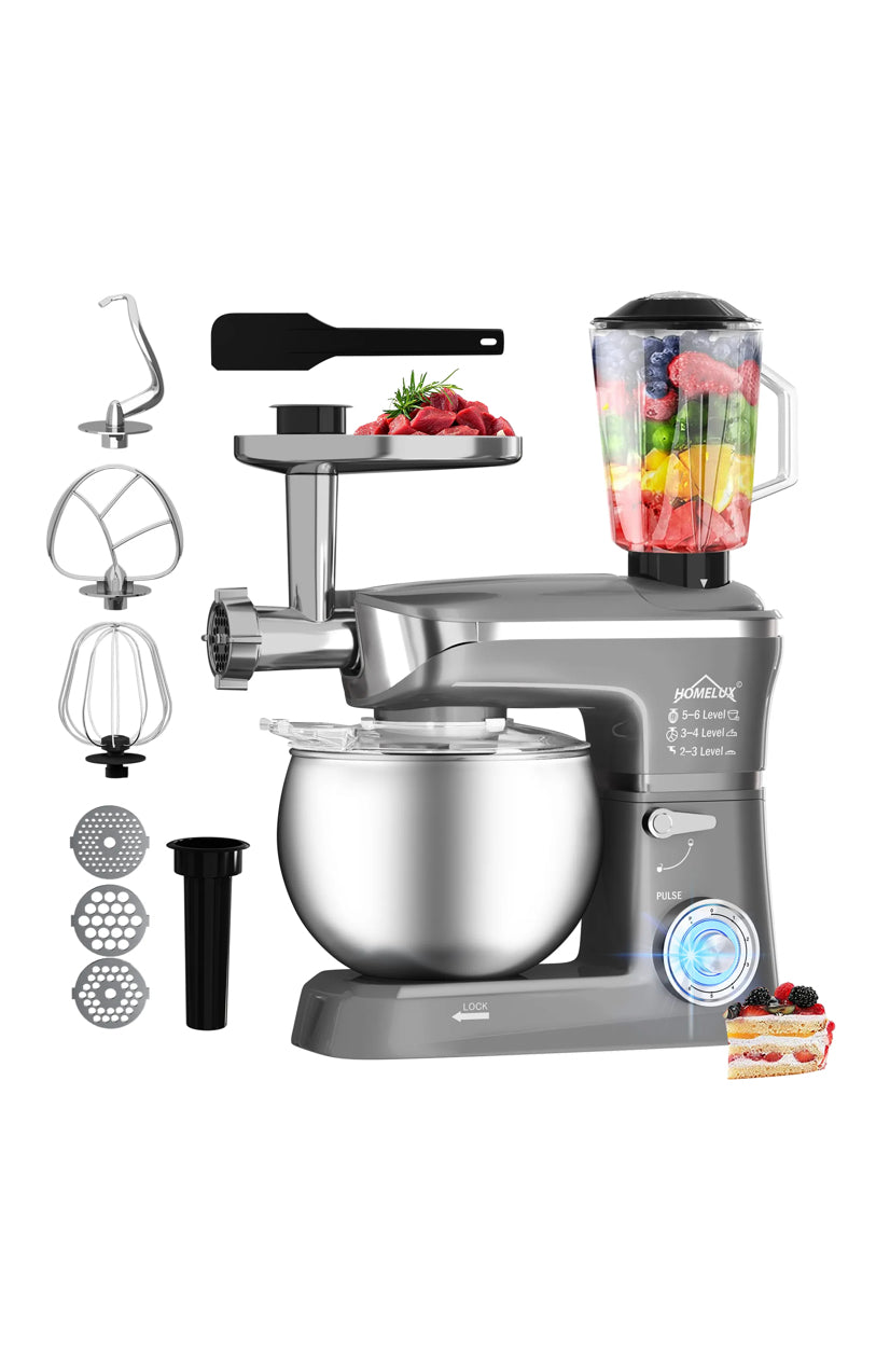 Robot de cozinha Homelux 3 em 1, 10 litros, 2300 W, taça em aço inoxidável, 6 velocidades. Cores: Vermelho, Preto e Cinza